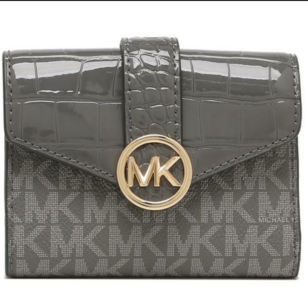 MICHAEL KORS CARMEN MEDIUM FLAP BIFOLD WALLET HEATHER GREY MULTI - Picture 7 of 14